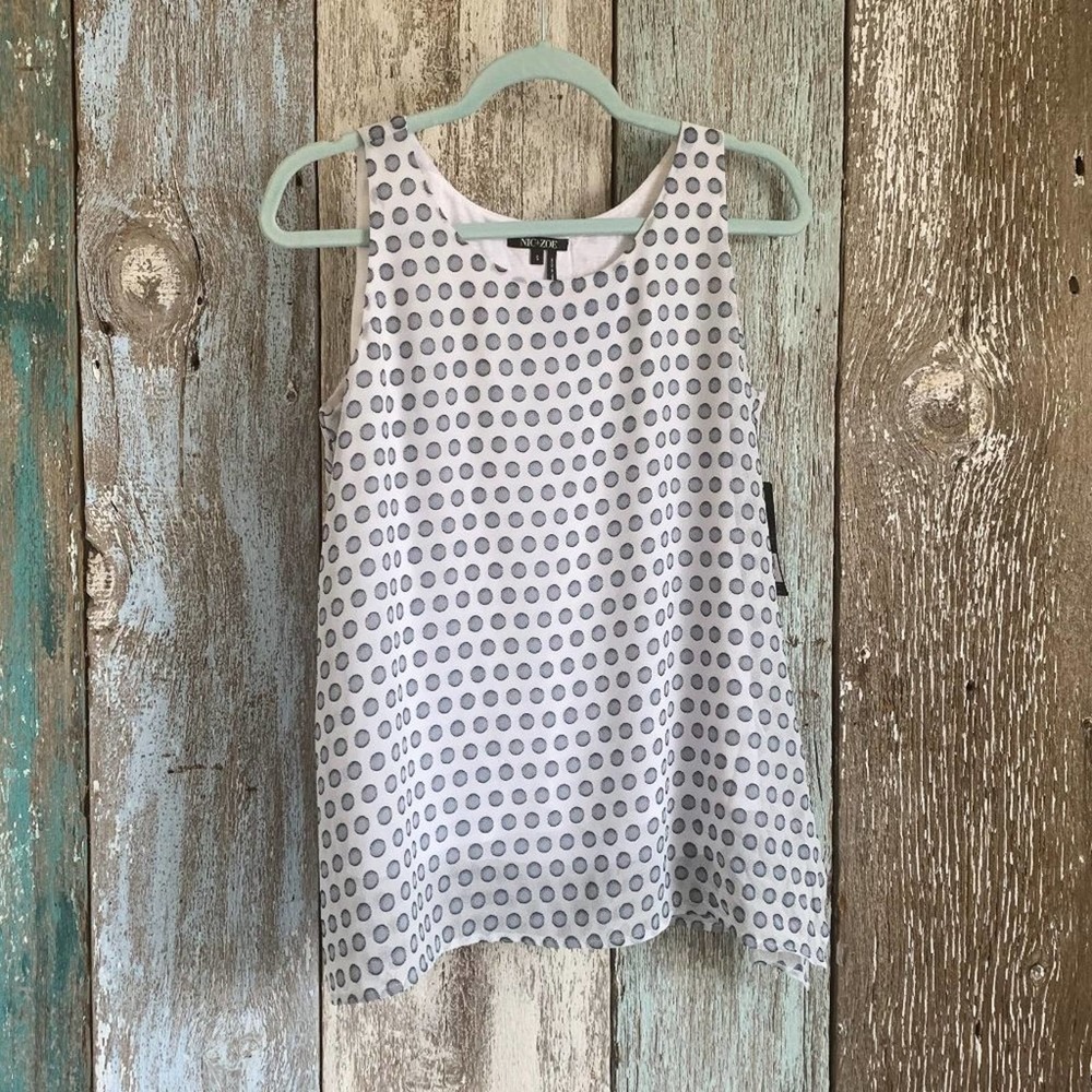 NIC+ZOE Polka Dot Tank Top Blue and White Small - Picture 2 of 6